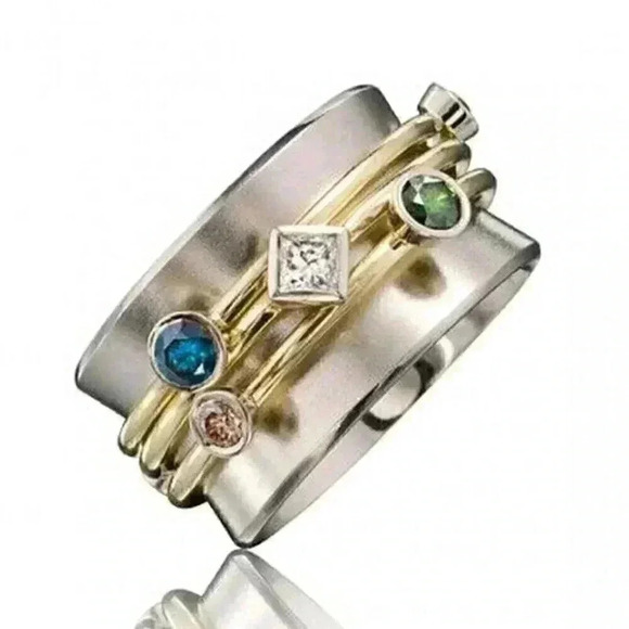 Jewelry - New Sterling Silver Multi Gemstone Stone Band Ring